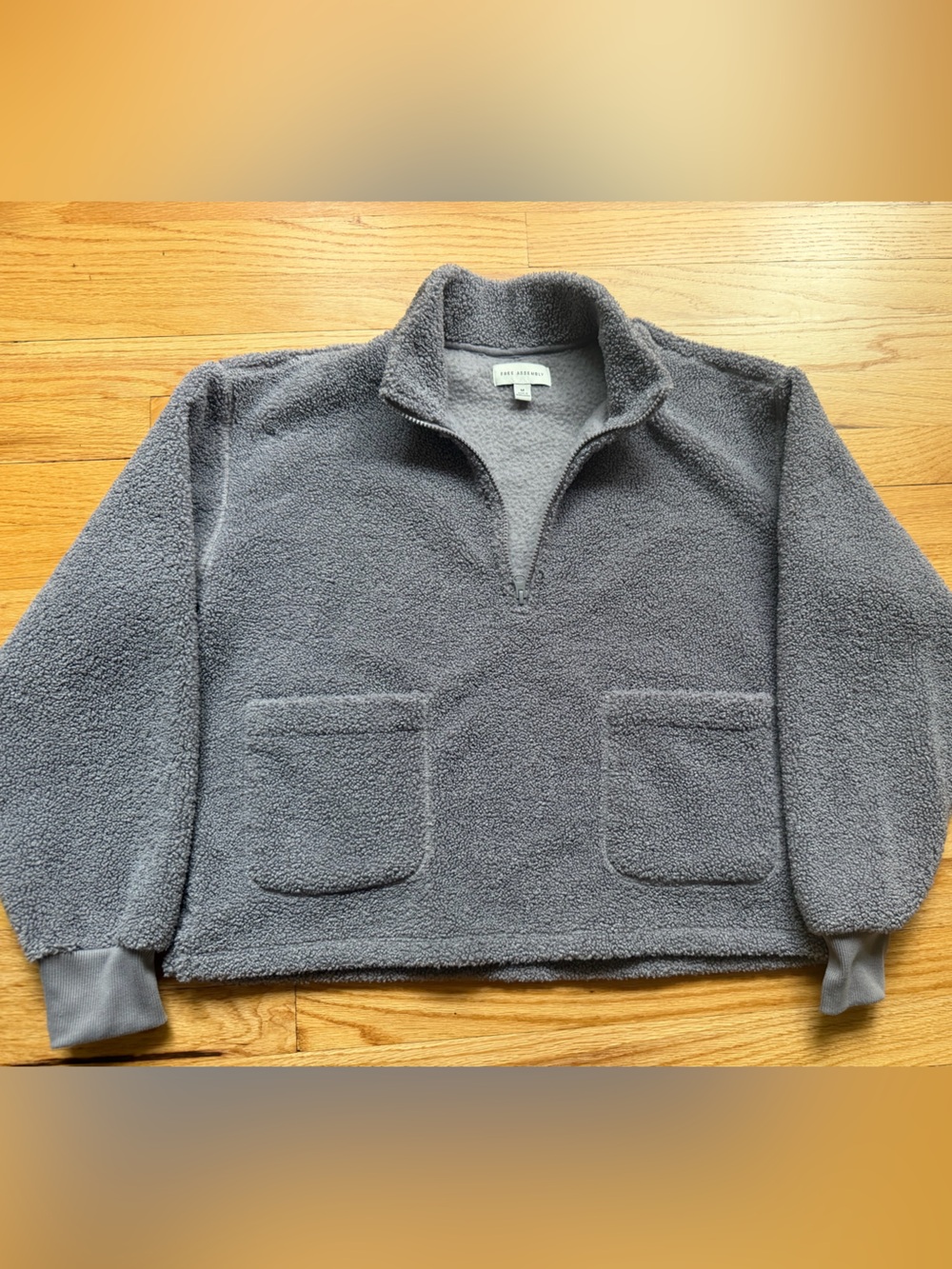 Free Assembly Women's Half Zip Faux Sherpa Sweatshirt Grey/Lavender